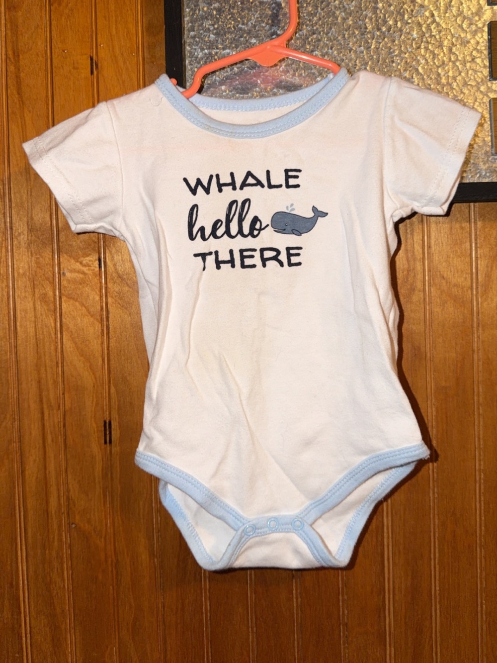White & Light Blue Baby One-Piece Bodysuit - 'Whale Hello There'